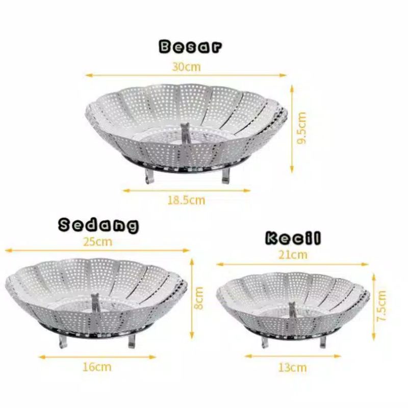 Kukusan Stainless Flexible Nampan Pengukus Makanan Panci Lipat Tray Retractable