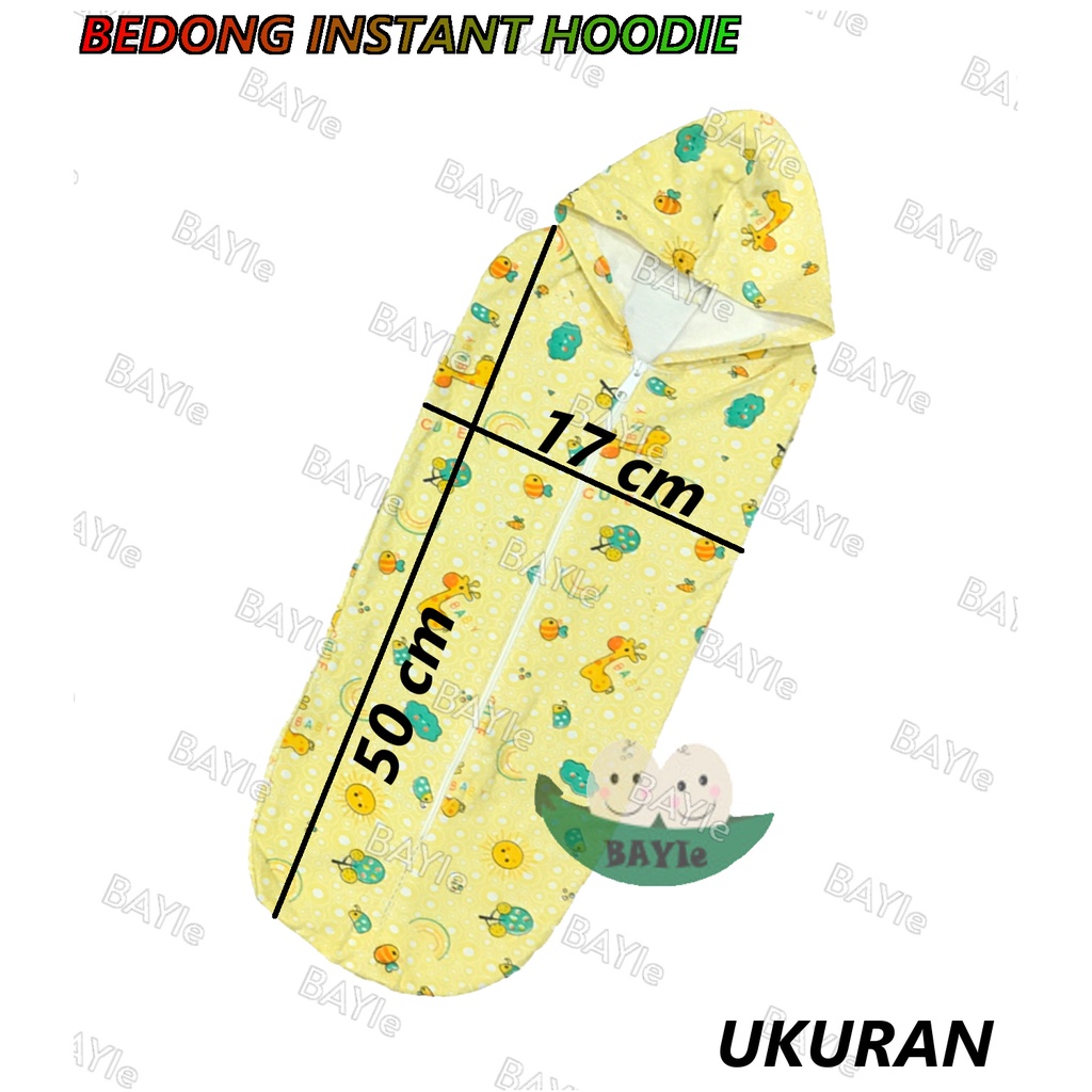 BAYIe - Bedong Bayi Instan dengan topi / Bedong HOODIE Motif RANDOM RYN'S Bahan 100% Katun