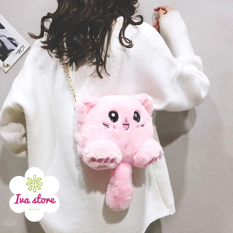 Tas Selempang korea kucing bulu lucu