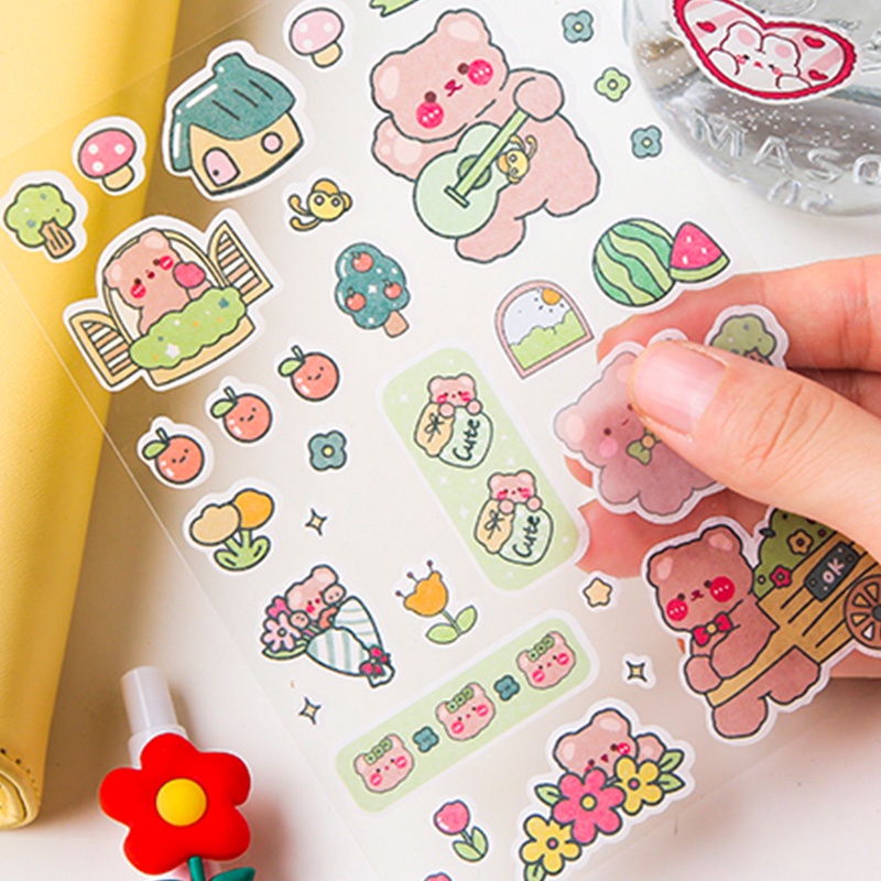 4 Lembar Stiker Kertasselotip Washi Gambar Kartun Hewan Untuk Dekorasi Diary Diy