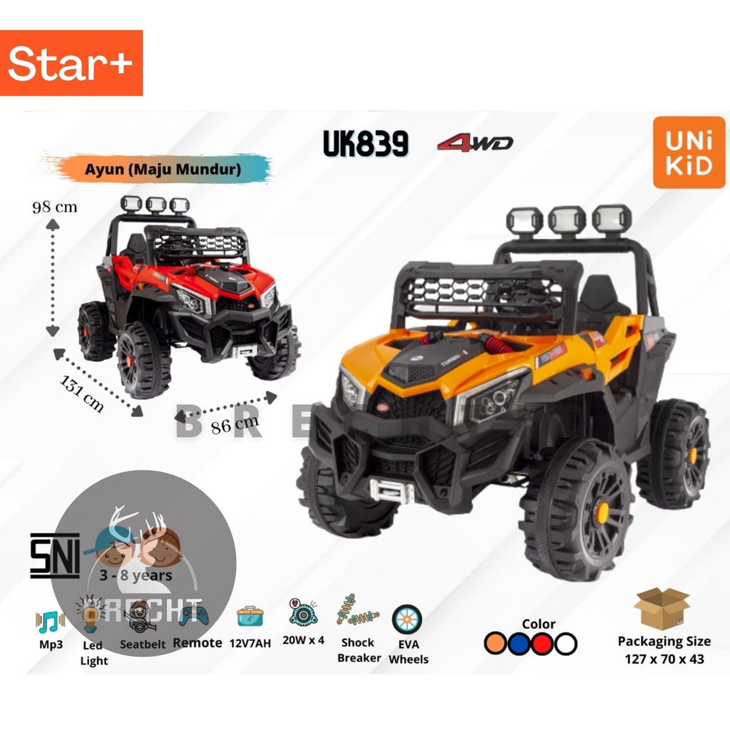Mainan Anak Mobilan Aki Jeep Unikid ATV 4WD UK 839 Ban Eva