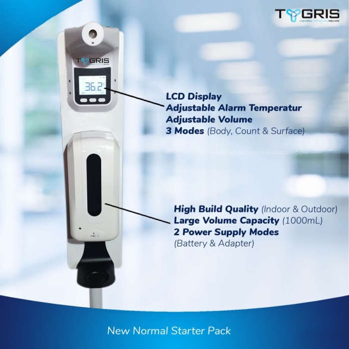 TYGRIS HAND SANITIZER AUTOMATIC DISPENSER STANDING + TERMOMETER K3 PRO