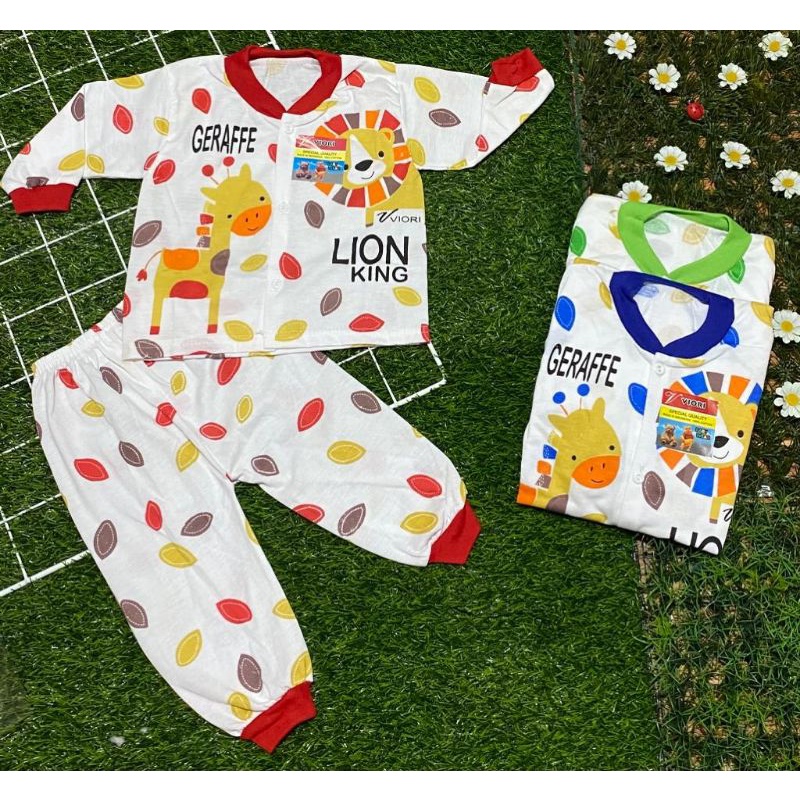 baju anak lucu murah motif giraffe and lion setelan panjang 3-18bulan (rib random/bisa req)