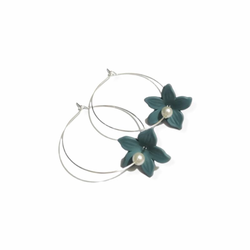 Odelia Flower Hoops Earrings Anting Hoop Bulat Bunga Mutiara Pearl