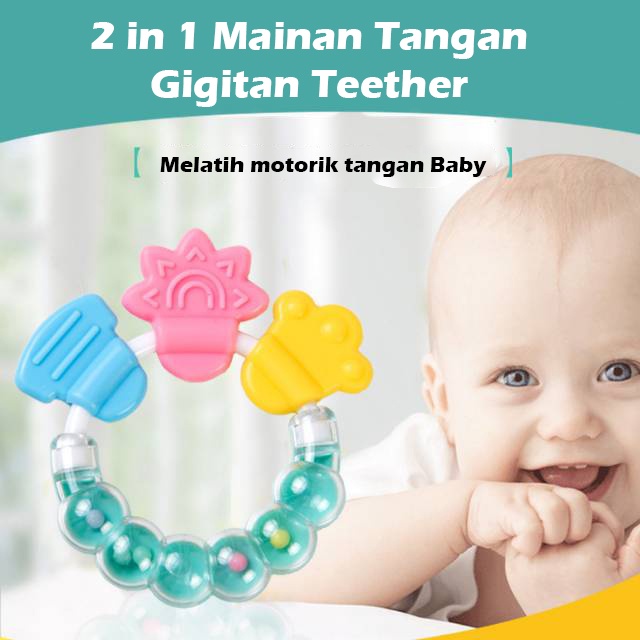 Mainan Tangan Rattle Bunyi Genggam Bayi Gigitan Teether Silikon Aman BPA Free