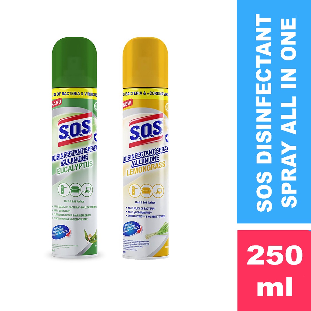 Bisa COD SOS Disinfectant Spray All in One Eucalyptus Lemongrass 250ml