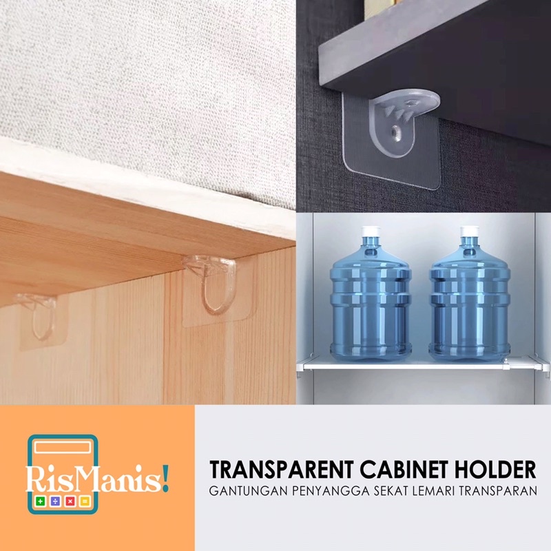 TRANSPARENT CABINET HOLDER - Gantungan Tempel Penyangga Sekat Rak Lemari Hanger Dinding Hook Pengait