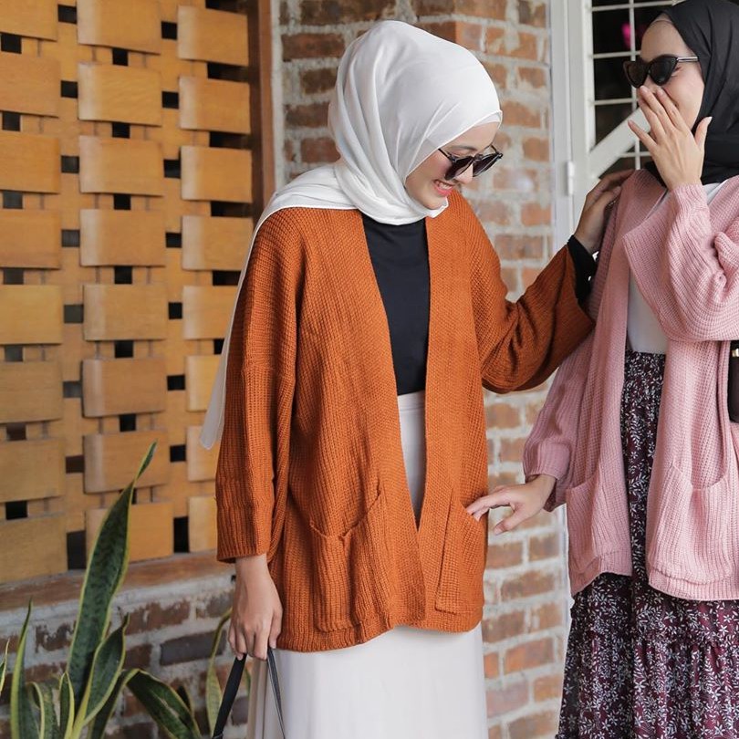 KARDIGAN RAJUT OVERSIZE JUMBO XXL 3XL 4XL PAKAIAN WANITA/ LOCY BIGSIZE-Coral