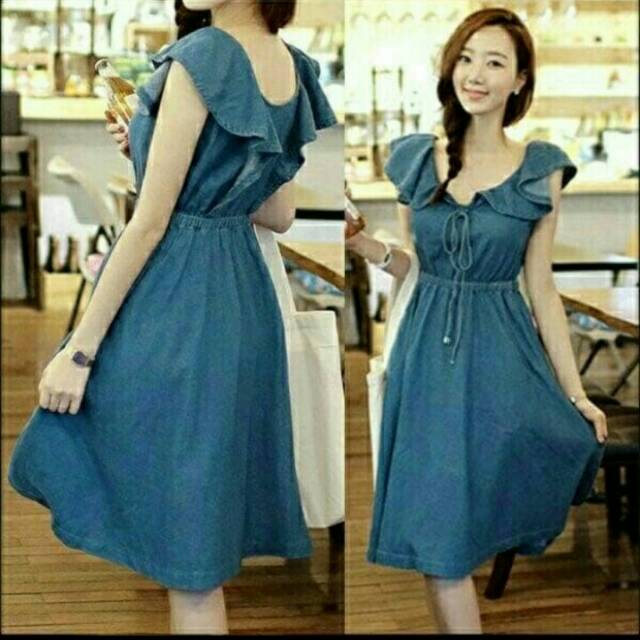 Dress Midi Denim Aquila Simple Santai Casual/Kasual