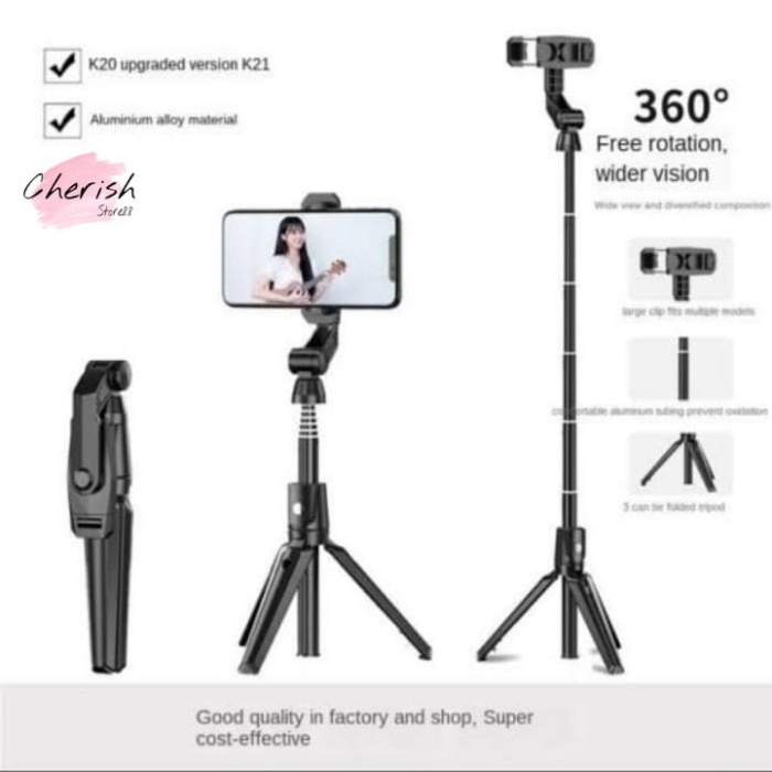 K21 SELFIE STICK  TONGSIS BLUETOOTH SHUTTER TRIPOD HOLDER MONOPOD