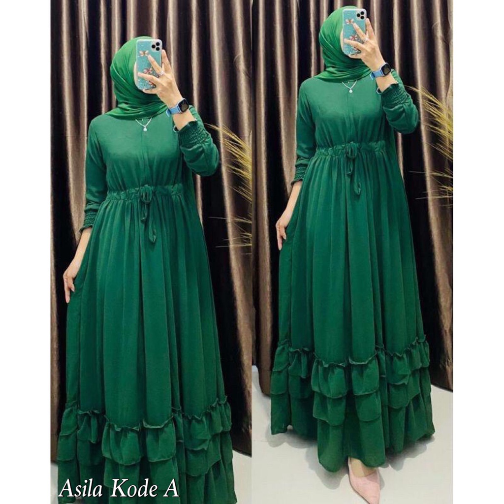 Gamis Asila Aldyn Ceruty Babydoll Full Furing