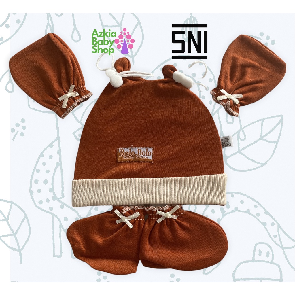 Topi Set Bayi + Sarung Tangan dan Kaki Bayi EARTH COLOR SERIES merk SNI BOLO - BOLO