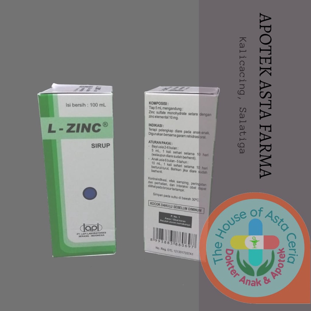 L-ZINC SYRUP 100ML UNTUK TERAPI PELENGKAP DIARE PADA ANAK-ANAK