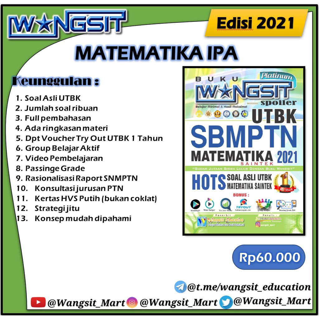 Buku Wangsit SPOILER UTBK || SBMPTN 2021 MATEMATIKA SAINTEK Platinum