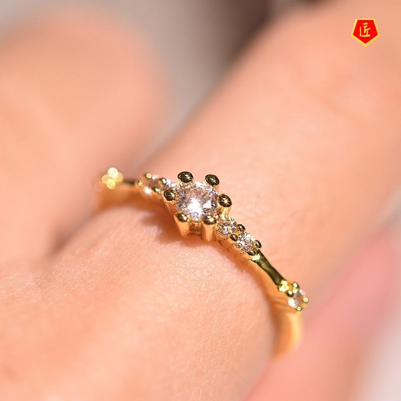 [Ready Stock]Refined Personalized 925 Silver 14K Gold Diamond Ring