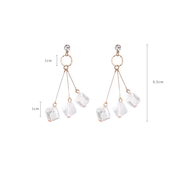 LRC Anting Tusuk Fashion Gold 925 Silver Needle Crystal Ice Cube Stud Earrings F49411