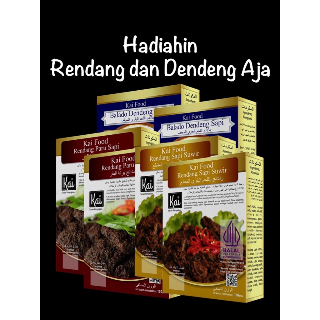 

Paket Hemat 2 RENDANG SAPI SUWIR 2 RENDANG PARU SAPI 2 BALADO DENDENG SAPI Kai Food 900g