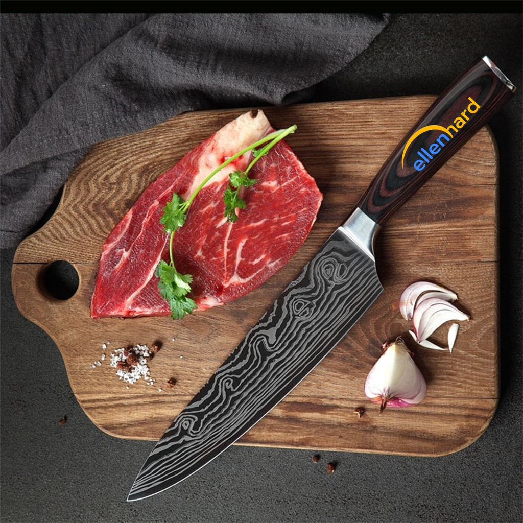 Pisau Baja Dapur Daging Super Tajam Stainless Steel Piso Damaskus Pattern Paring Santoku Chef Knife