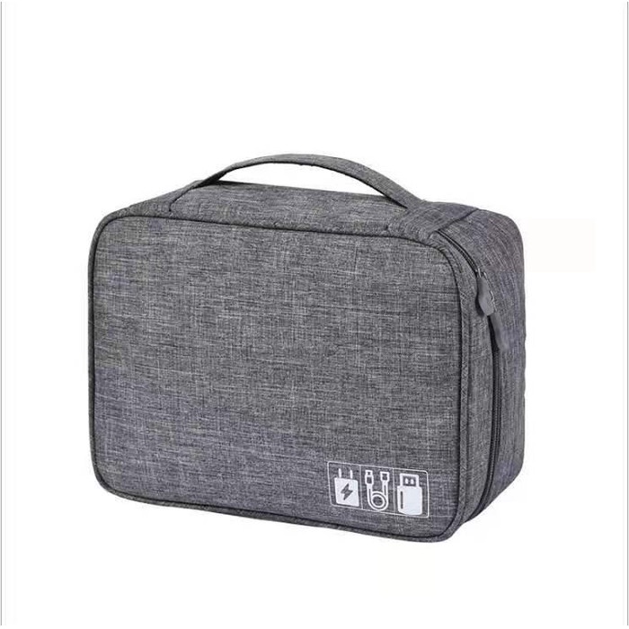 Tas Duffel Organizer TRAVEL POUCH ORGANIZER CABLE GADGET BAG TAS KABEL CHARGER USB - Abu-abu (H3F1) 