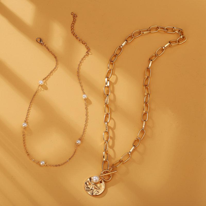 YEEZII Kalung Rantai Multilayer Dengan Liontin Mutiara Untuk Wanita