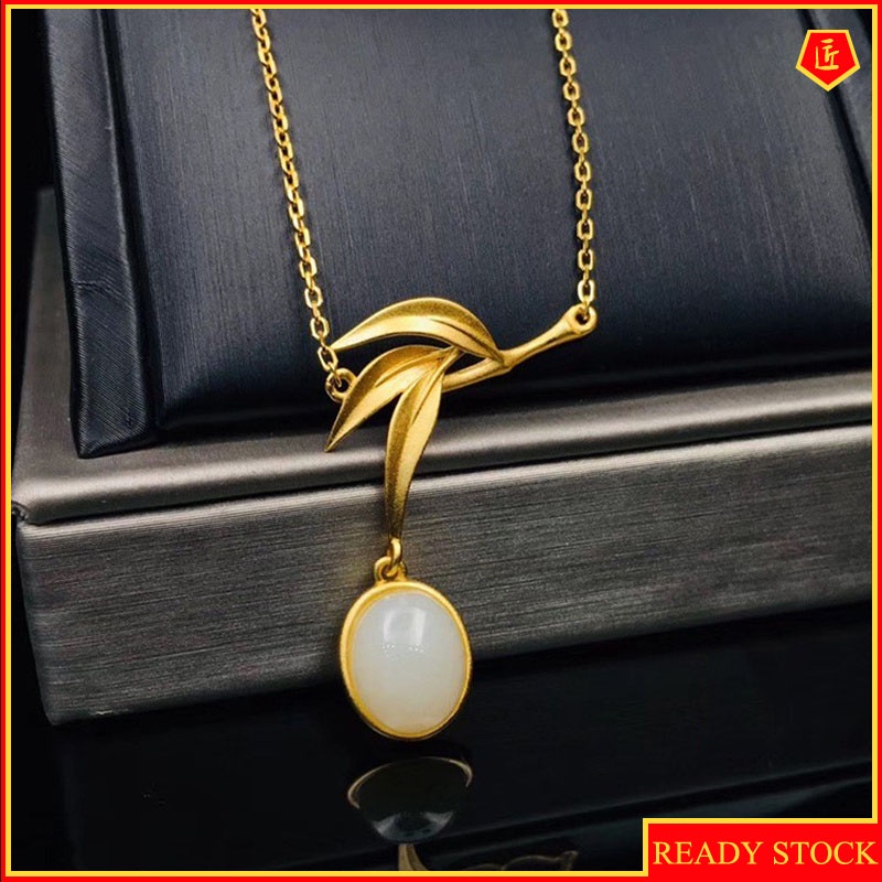 [Ready Stock]White Jade Bamboo Joint Buckle Necklace Blessing Egg Golden Pendant