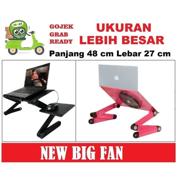 Meja Laptop Portable Aluminium with cooler big fan mousepad