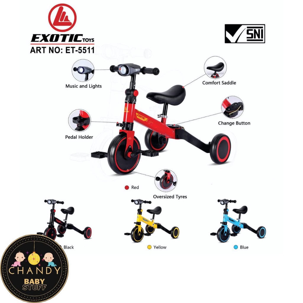 SEPEDA ANAK RODA TIGA BALANCE BIKE ADA MUSIK EXOTIC ET 5511 ( LAMPU )