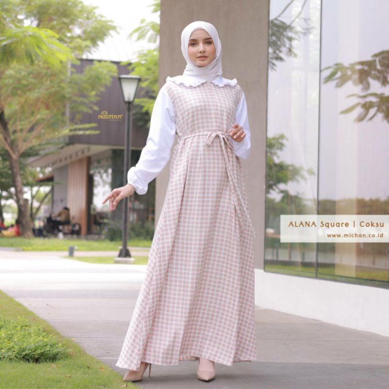 Alana Square dress by michan Original/gamis kotak kotak/Gamis syar'i/Gamis murah berkualitas