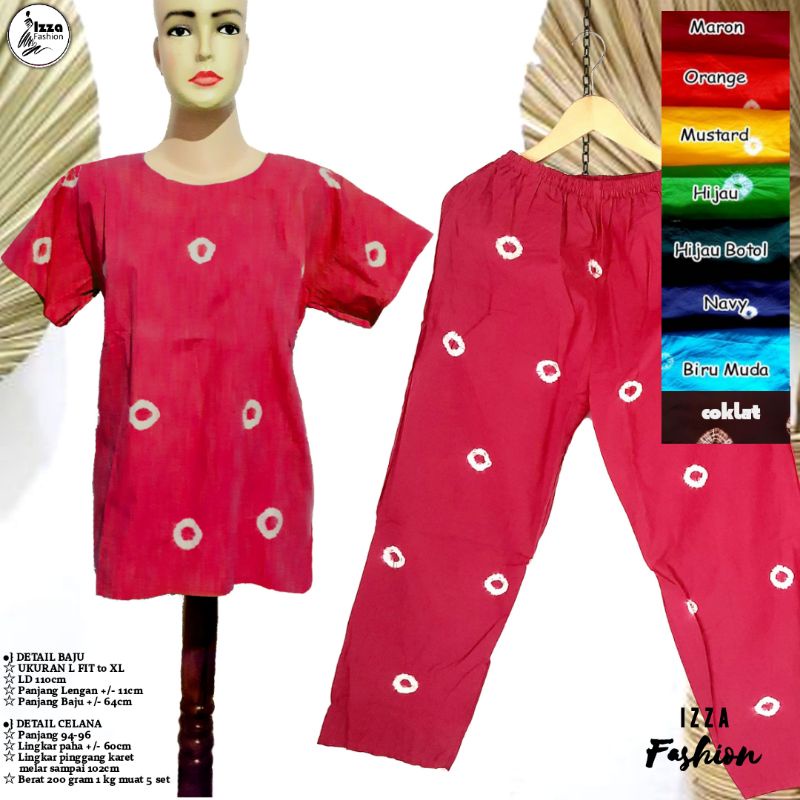 JUMPUTAN SET CELANA PANJANG OneSet setelan panjang wanita shibori ukuran XL handmade / jumputan oleh