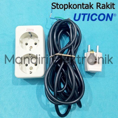 Stop kontak Kabel Uticon 2 Lubang Kabel 3 Meter + Steker Uticon