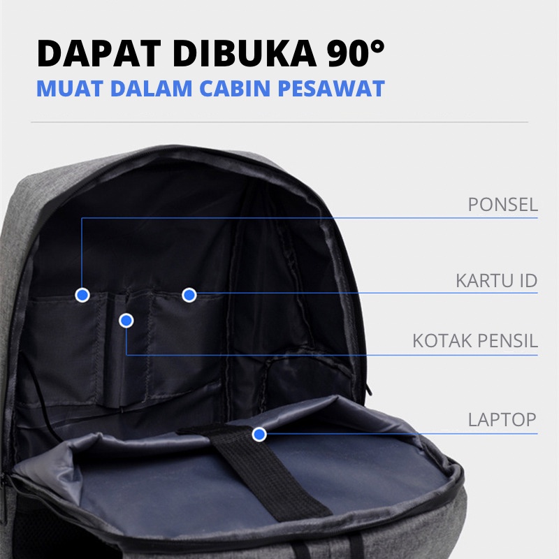 Highland Tas Ransel Pria Kasual Anti Air Waterproof Backpack Tas Laptop 15.6Inc dengan USB Charger Port TR209