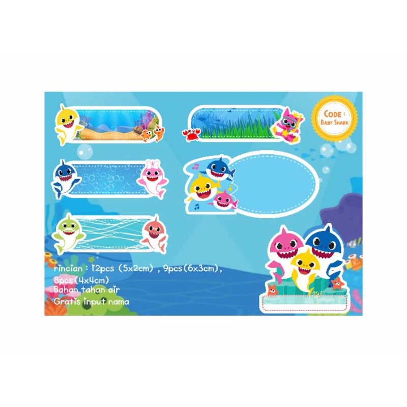 

STICKER LABEL NAMA CUSTOM character BABY SHARK