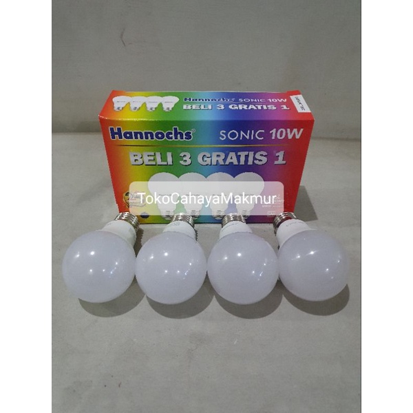 PROMO Lampu Bohlam LED Sonic 10w 10watt Hannochs ISI 4Pcs Cahaya Putih