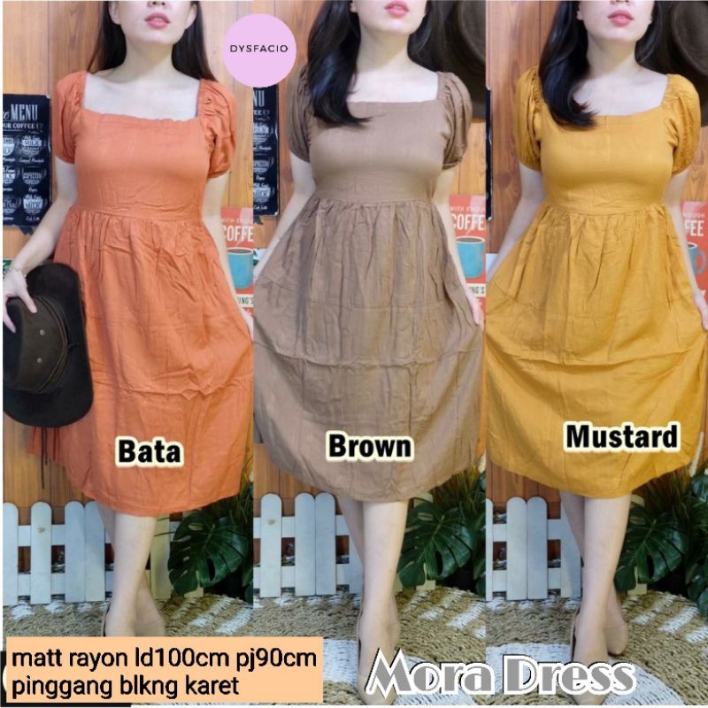 Mora - Dress katun rayon pendek casual polos wanita