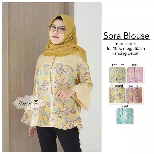 Sora Blouse Blus Layer Pastel Soft Atasan Batik Modern Casual Kerja Seragam Kantor