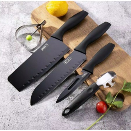 PROMO Set Pisau Dapur isi 5 pcs Pisau Dapur + Hitam J13 pisau set warna + talenan Knife Set 5 Pcs miliki segera bisa cod murah