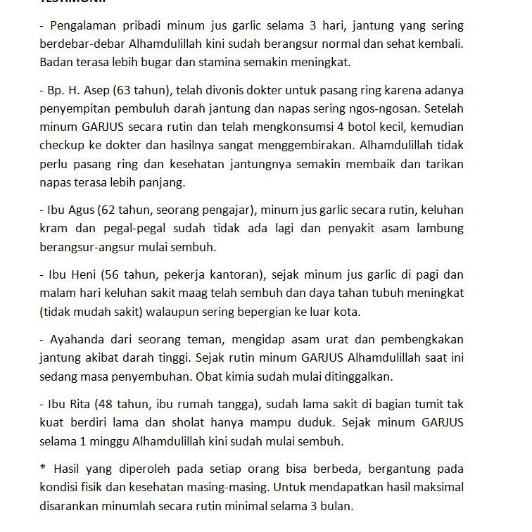 

64 ✄ Jus Bawang Putih Tunggal, Jahe Merah, Lemon, Madu Murni, Cuka Apel, Kayu Manis, Isi 350ml PA64