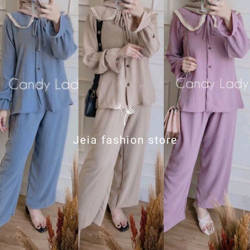 ONE SET CANDY LADY CRINKLE RENDA BAHU || SETELAN POLOS RENDA || SETELAN POLOS TERBARU || CANDY LADY 