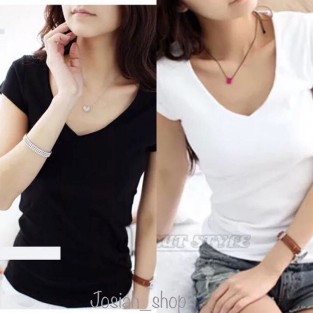 KAOS POLOS TANGAN PENDEK V-NECK WANITA PREMIUM M,XL,XXL