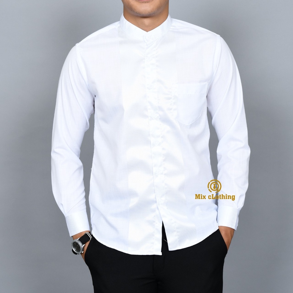 BAJU KOKO PRIA LENGAN PANJANG | KEMEJA MUSLIM SLIM FIT PUTIH CDL31