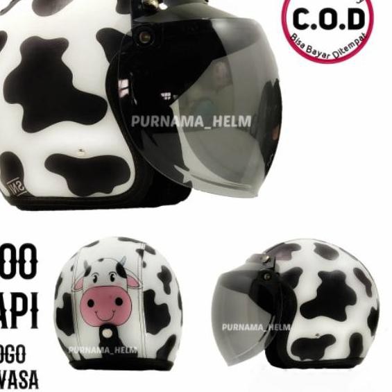 (TERMURAH) HELM BOGO RETRO INK KYT KARAKTER MOO TERLARIS SNI .,.,