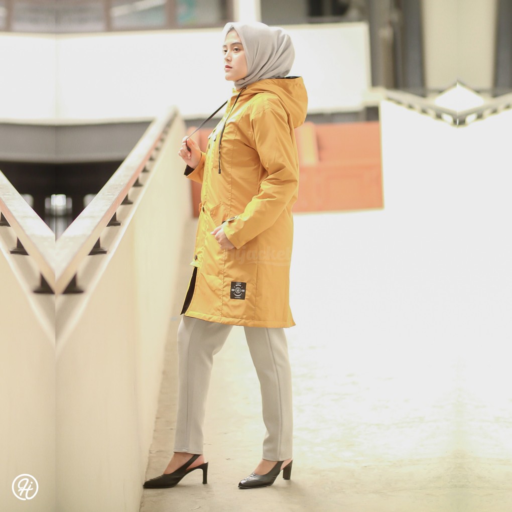 Jaket Parasut Wanita Waterproof Hijacket Ixora Goldenrod Size L XL XXL Hoodie Muslimah Premium-4
