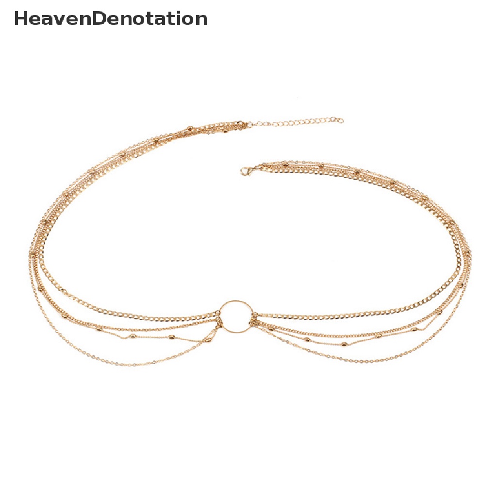 (Heavendenotation) Kalung Rantai Tubuh / Pinggang / Perut Multilayer Gaya Bohemia Warna Gold Untuk Wanita