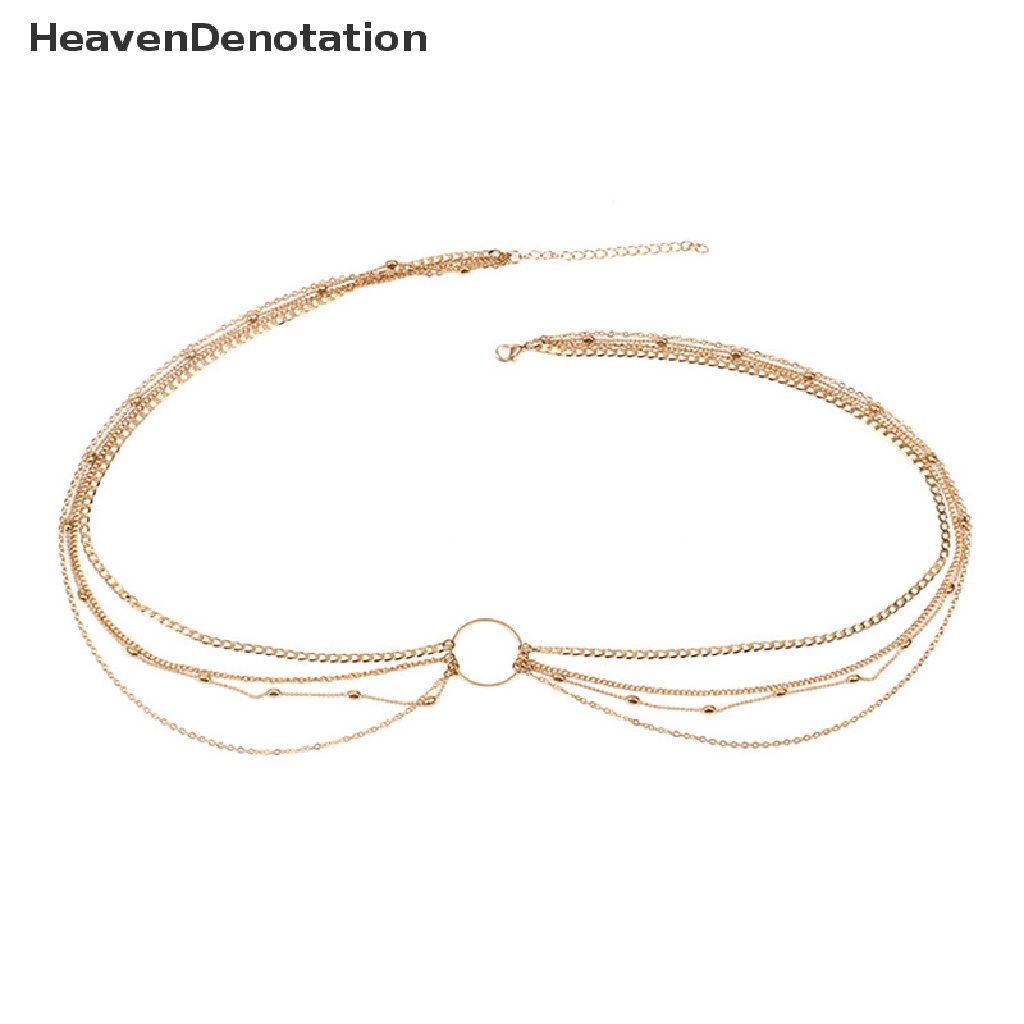 (Heavendenotation) Kalung Rantai Tubuh / Pinggang / Perut Multilayer Gaya Bohemia Warna Gold Untuk Wanita