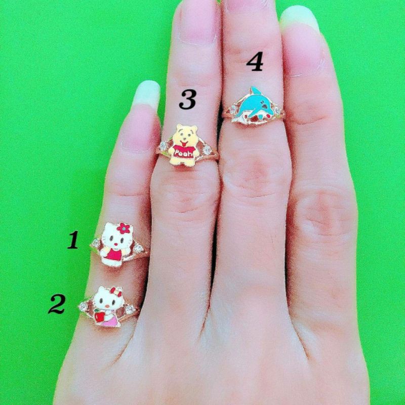 Cincin anak karakter hello kitty, pooh, dolphin kadar 375