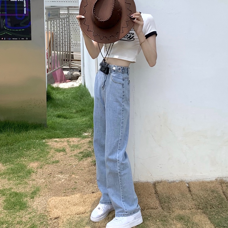 korean style new loose straight celana jeans panjang wanita