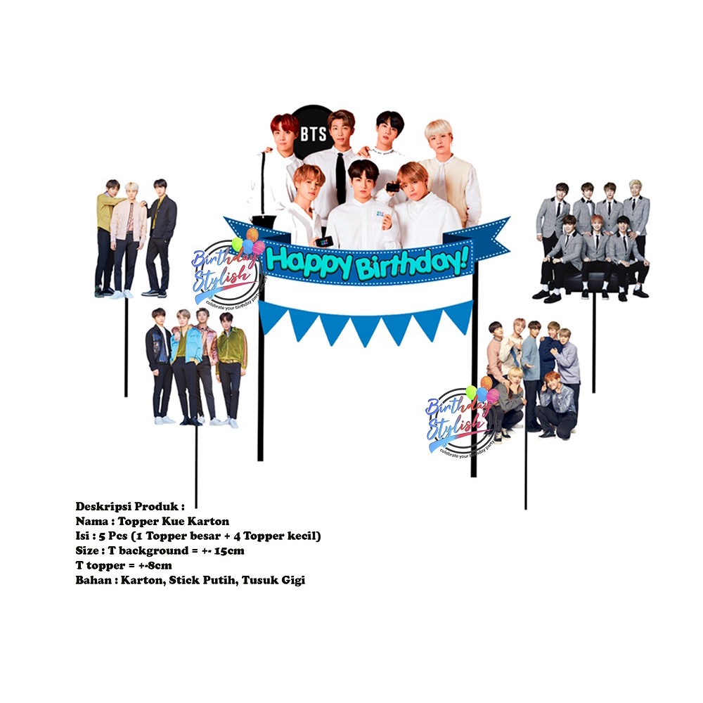

Topper Kue BTS Karton/ Hiasan kue Ulang Tahun BTS / Background Kue BTS