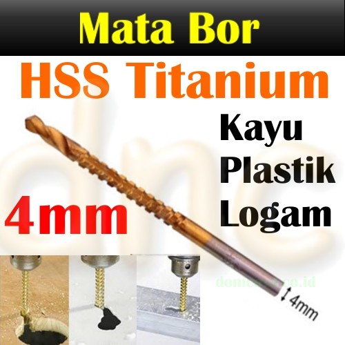 Mata Bor Gergaji Kayu HSS Drill Bit Titanium 4mm Kayu Logam Plastik