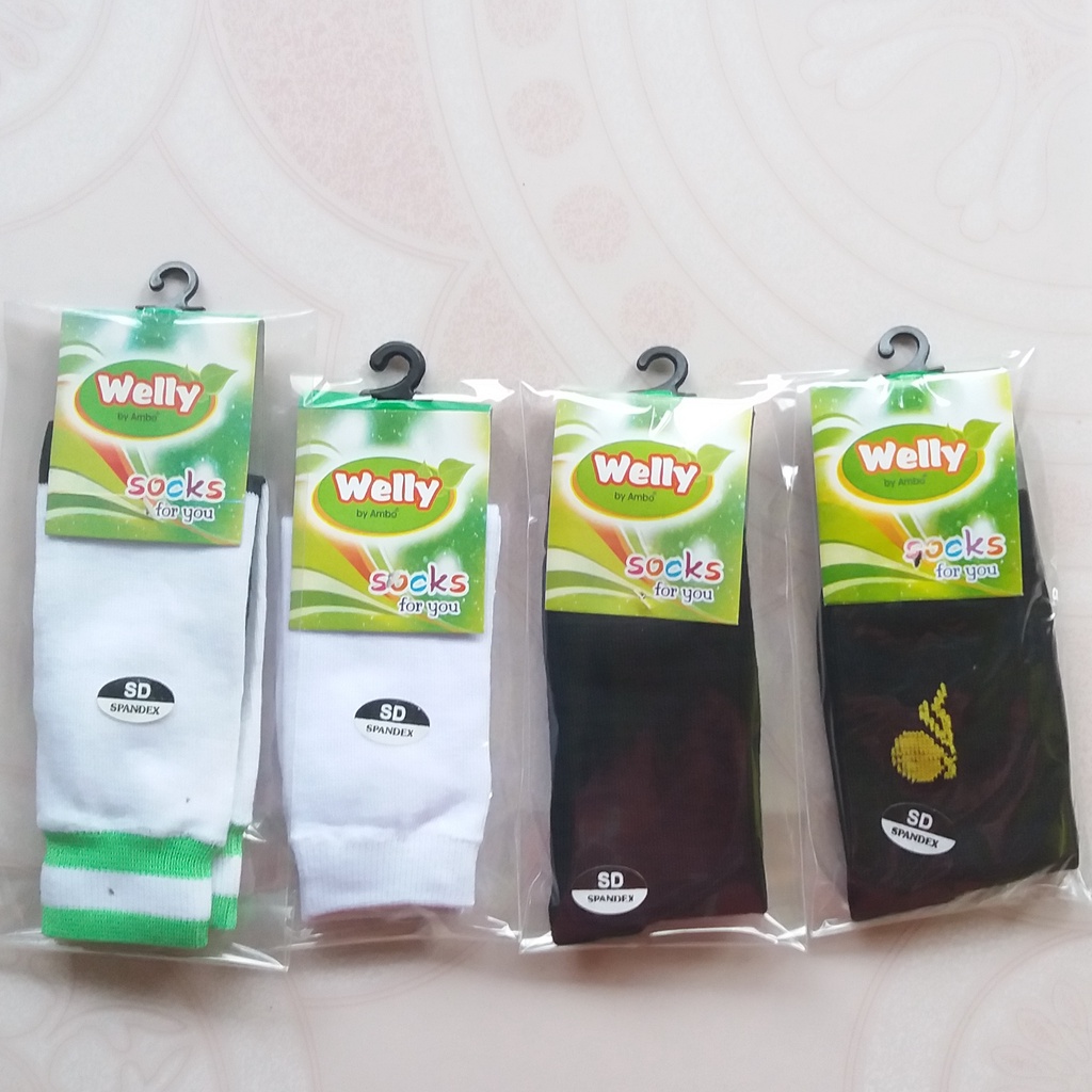 Kaos Kaki Sekolah SD SMP Spandex Panjang Sebetis Hitam Putih Polos Telapak