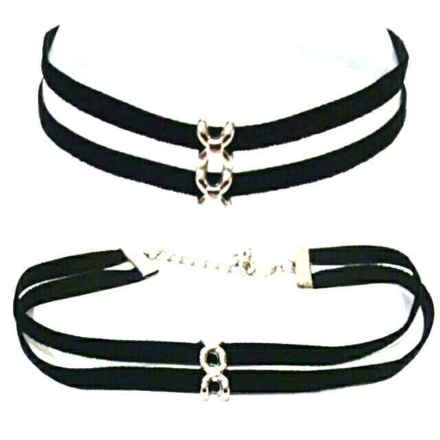 Black Double Cross Thin Velvet Choker Necklace | Kalung Handmade Premium Collection